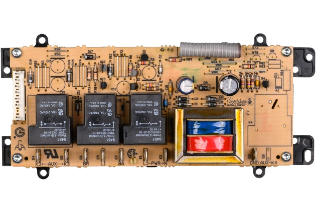 Appliance power control board with a bank of relays and transformer